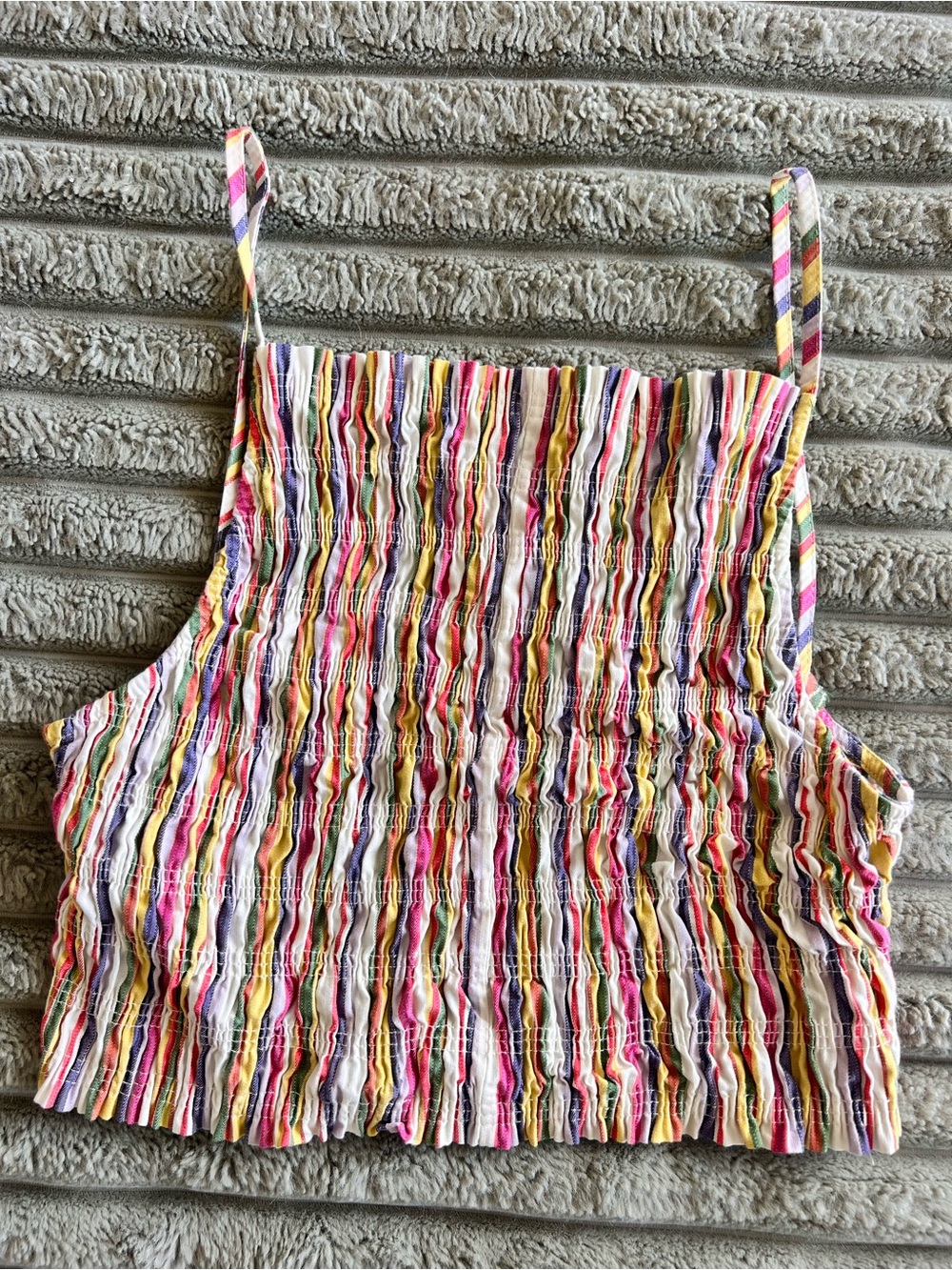 Zara Multicolor Striped Smocked Cropped Tank Top